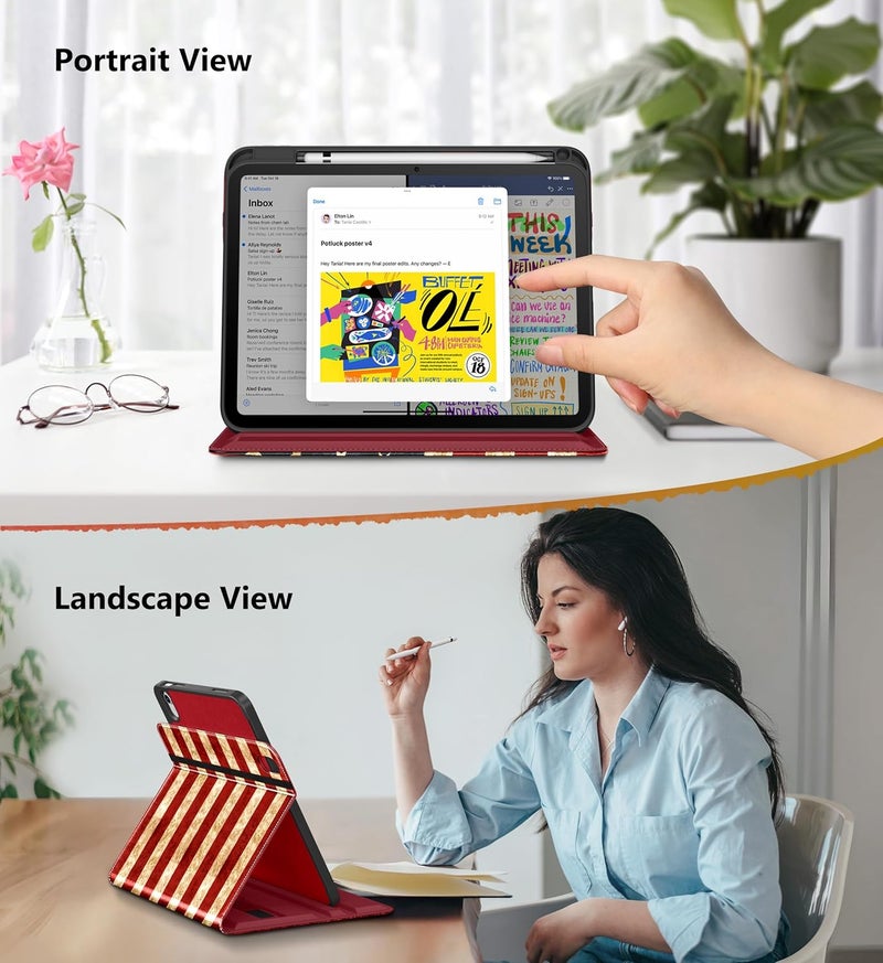 DTTO حافظة آيباد A16، حافظة آيباد الجيل 11/10 (2025/2022)، غطاء حامل جلد فاخر دوار 360 درجة مع حامل قلم، علم الولايات المتحدة - Image 3